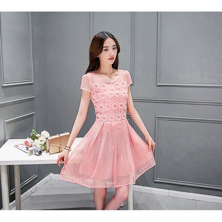 TE8823DDLY Abito a maniche corte in vita stile impero dolce in pizzo nuovo stile-2