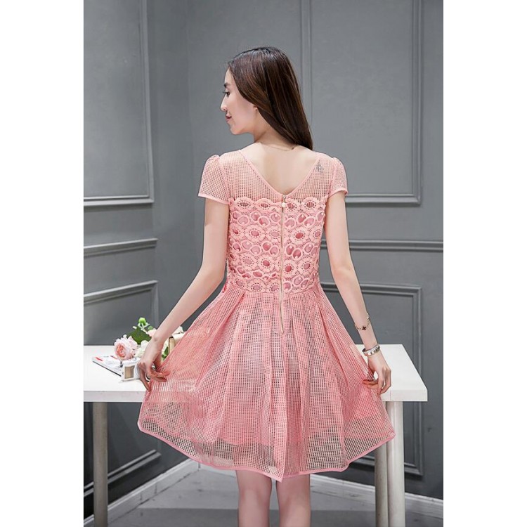 TE8823DDLY Abito a maniche corte in vita stile impero dolce in pizzo nuovo stile-3