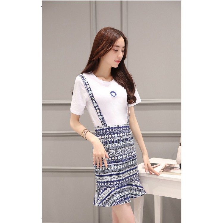 TE8829JDYJ Gonna con reggicalze con stampa in stile nazionale e t-shirt bianca-1