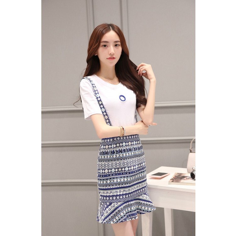 TE8829JDYJ Gonna con reggicalze con stampa in stile nazionale e t-shirt bianca-3