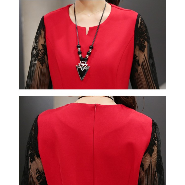 TE8835YZX Abito slim con maniche granata alla moda primaverile-4