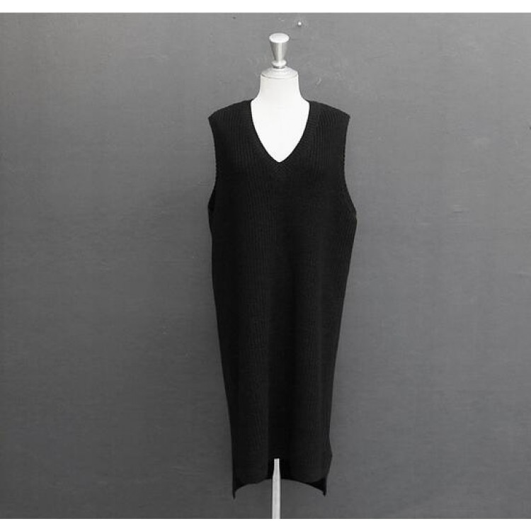 TE8850YLG Abito in maglia pullover senza maniche con scollo a V in stile preppy-4