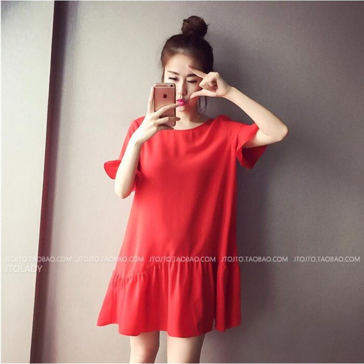 TE8855SYM Abito premaman ampio e slim con balze-2