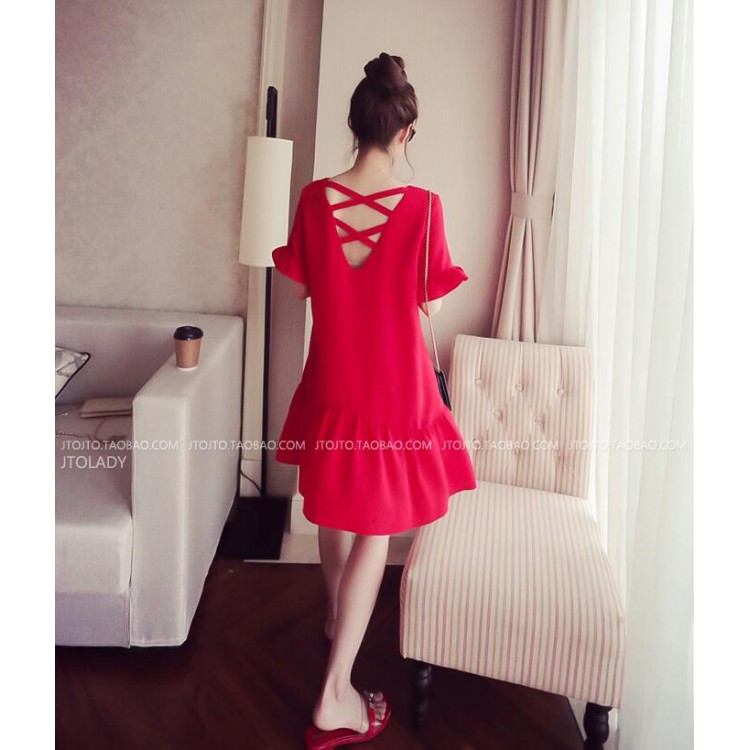 TE8855SYM Abito premaman ampio e slim con balze-4