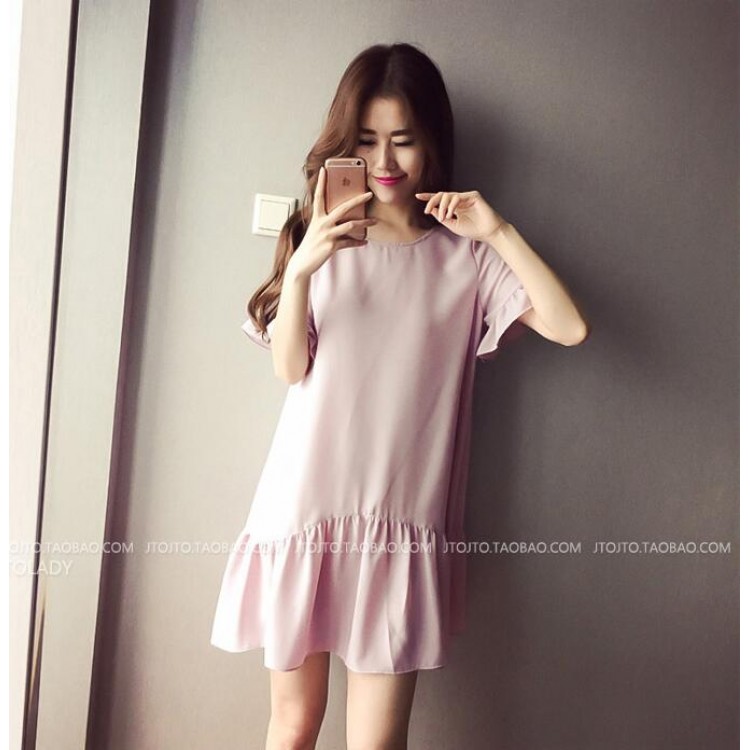 TE8855SYM Abito premaman ampio e slim con balze-5