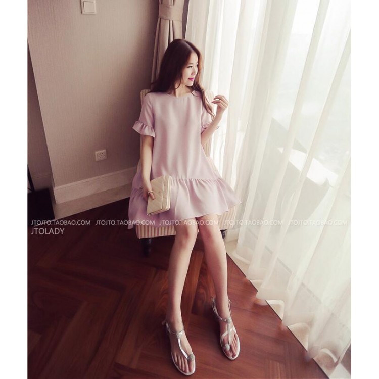 TE8855SYM Abito premaman ampio e slim con balze-6