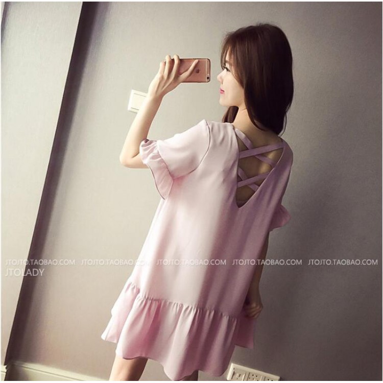 TE8855SYM Abito premaman ampio e slim con balze-7