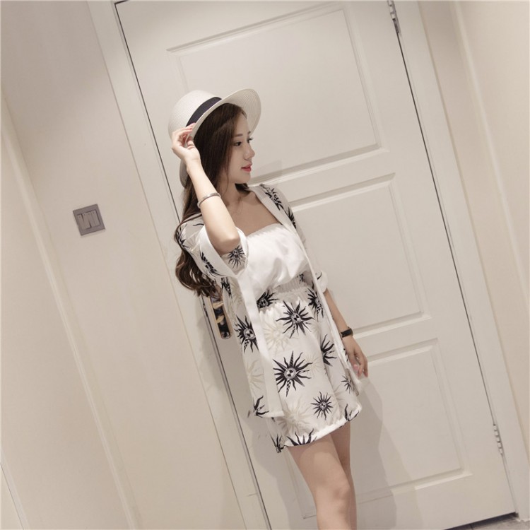 TE8886LFFS Tuta con top a tubino stampato e cardigan in chiffon con protezione solare-8