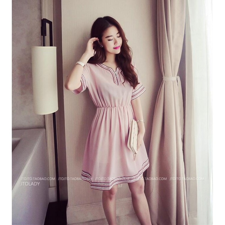 TE8891HYJ Abito taglie forti con ricamo stile nazionale e scollo a V in vita slim-3