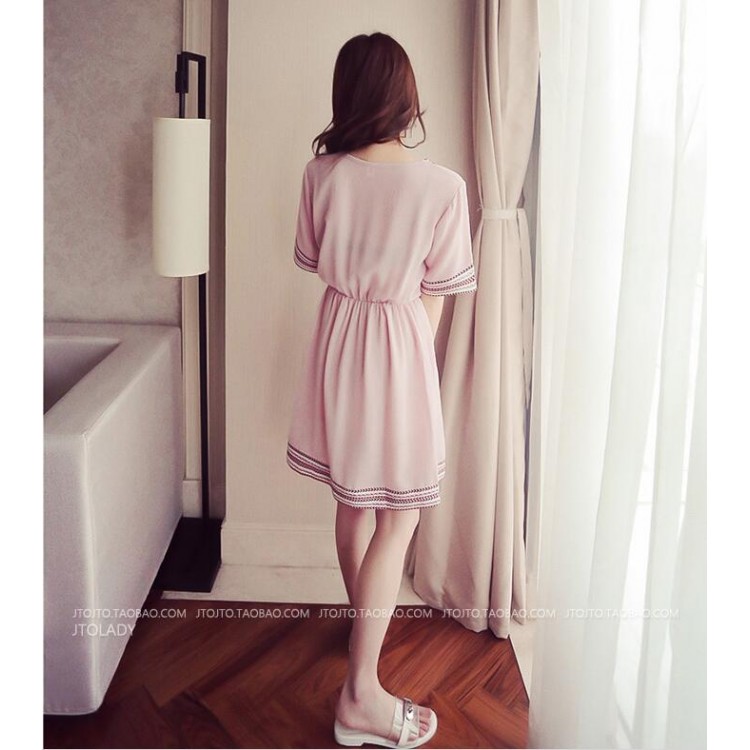 TE8891HYJ Abito taglie forti con ricamo stile nazionale e scollo a V in vita slim-4