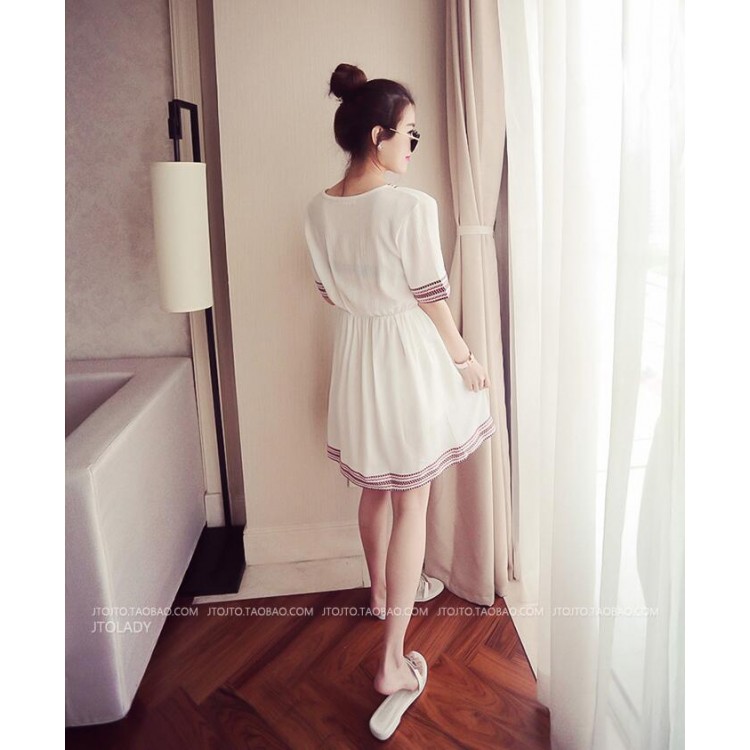 TE8891HYJ Abito taglie forti con ricamo stile nazionale e scollo a V in vita slim-8