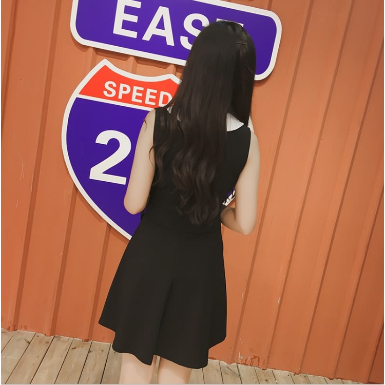 TE8896YGFS Abito coreano con fiocco in vita sottile, senza maniche, scollo a V, colore abbinato-6