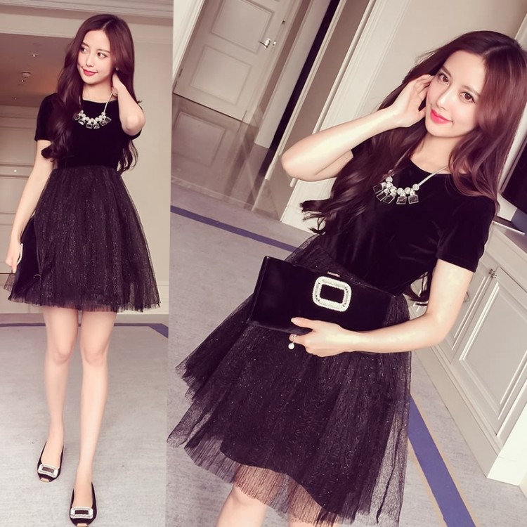 TE8911HLL Abito a palloncino con giunture in velluto a coste dal temperamento-7