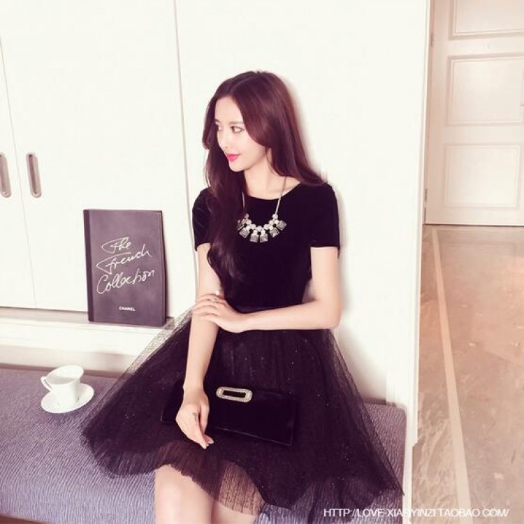 TE8911HLL Abito a palloncino con giunture in velluto a coste dal temperamento-1