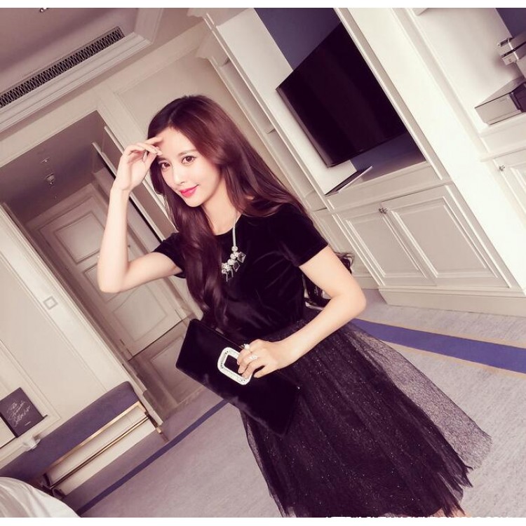 TE8911HLL Abito a palloncino con giunture in velluto a coste dal temperamento-2