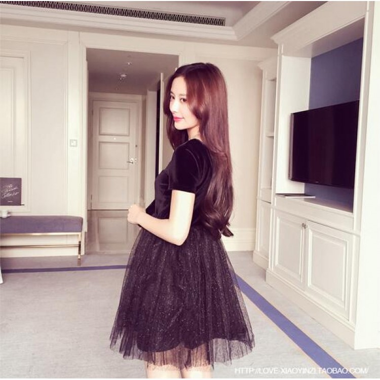 TE8911HLL Abito a palloncino con giunture in velluto a coste dal temperamento-3