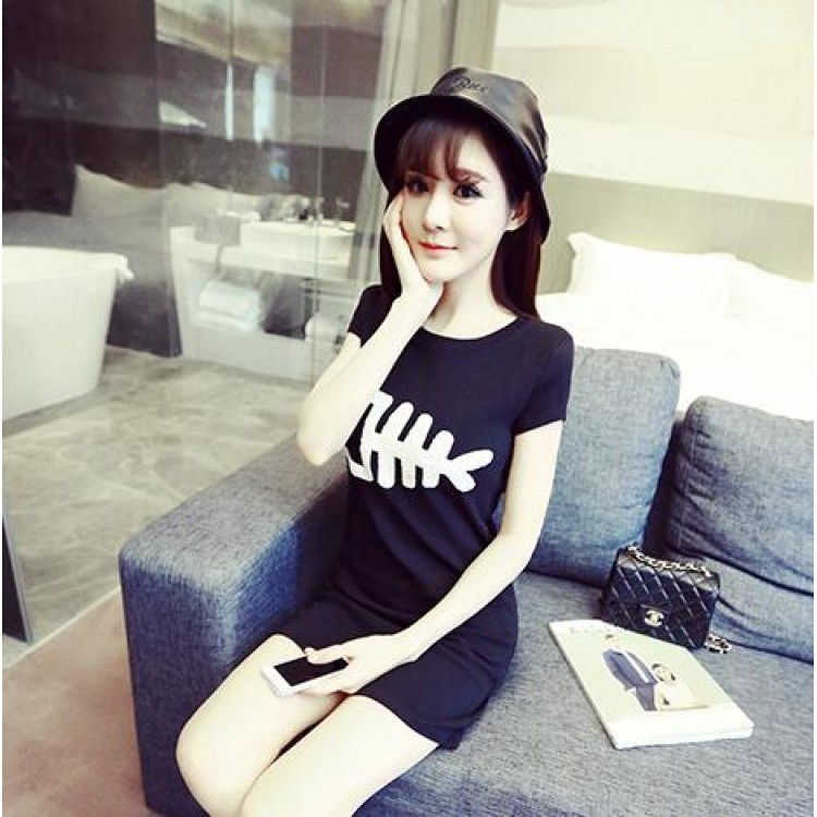 TE8943JYFS Abito in cotone con ricamo teschio di pesce-8