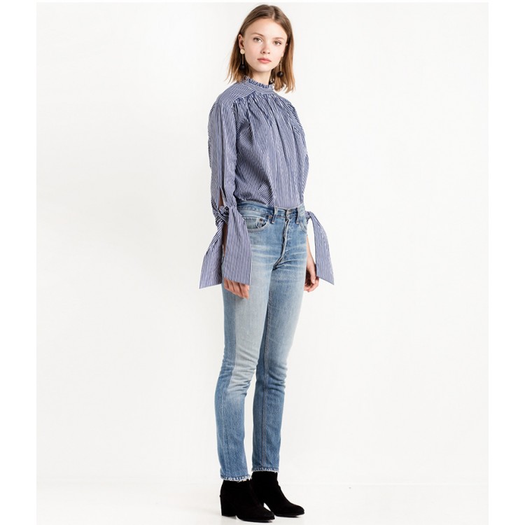 TE8976HRCL Camicia a righe larghe con maniche allacciate alla moda Euramerica-2