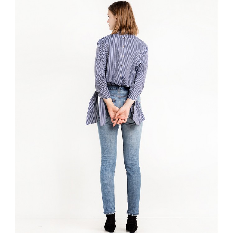 TE8976HRCL Camicia a righe larghe con maniche allacciate alla moda Euramerica-3