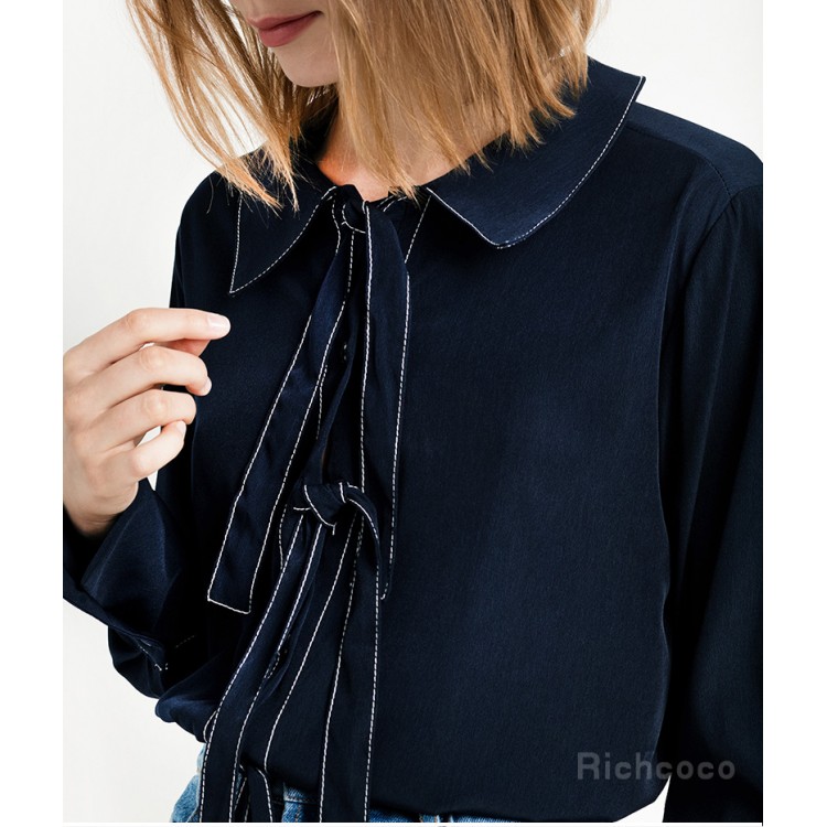 TE8977HRCL Camicia a maniche lunghe joker allentata allacciatura vintage moda Euramerica-1