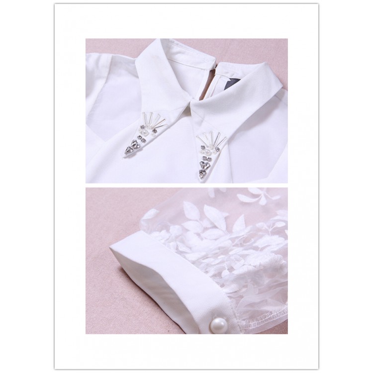 TE9012MH Camicia in chiffon con perline ricamate in organza e pantaloncini a gamba ampia-4