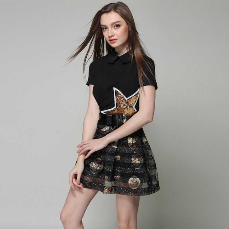 TE9030MH Top estivi a stella con paillettes e gonna a palloncino in organza-2