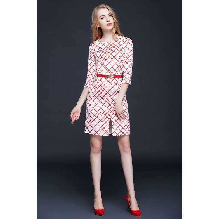 TE9091LLYG Abito slim con stampa rombi irregolari alla moda europea-1