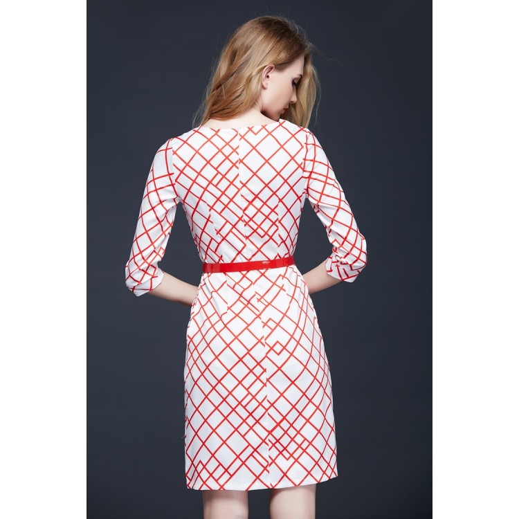 TE9091LLYG Abito slim con stampa rombi irregolari alla moda europea-4