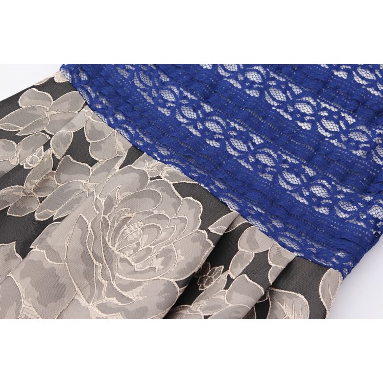 TE9092LLYG Elegante abito in tessuto jacquard con impunture sul top in pizzo-8