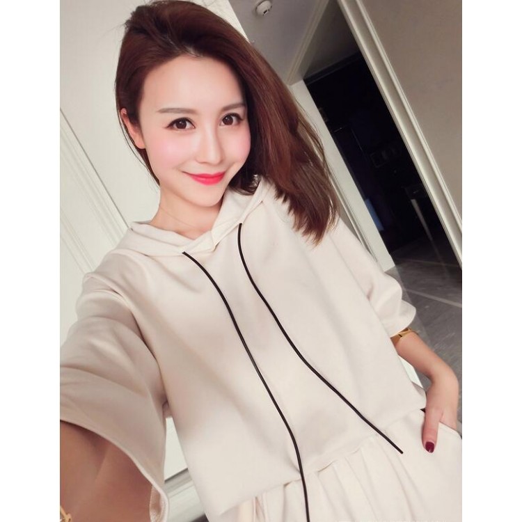 TE9096YSFS Felpa ampia con cappuccio alla moda e pantaloni a gamba larga-3