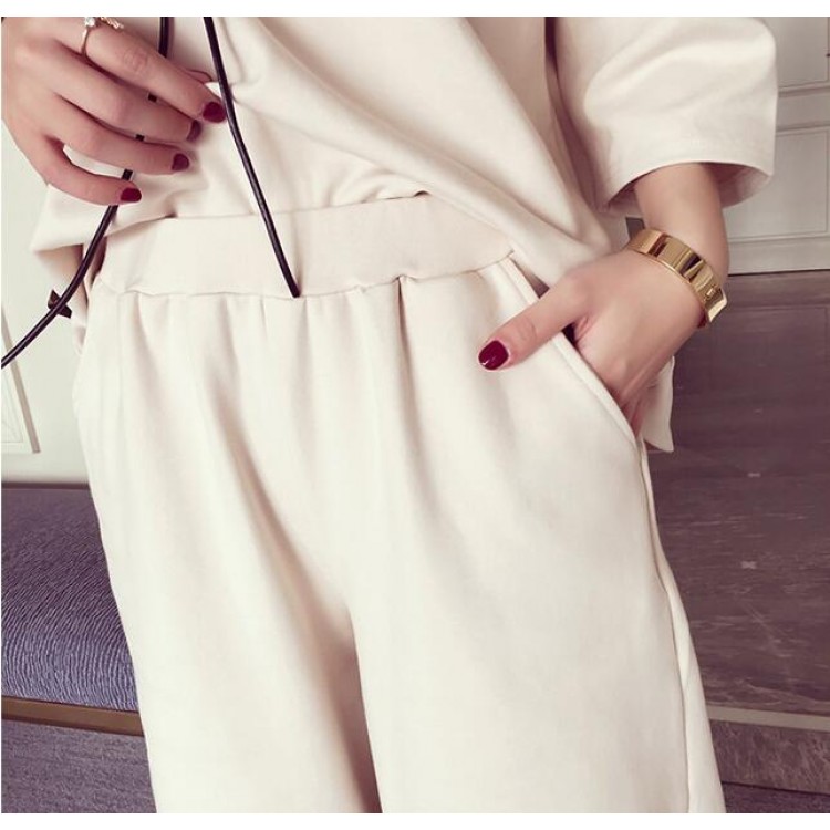 TE9096YSFS Felpa ampia con cappuccio alla moda e pantaloni a gamba larga-4