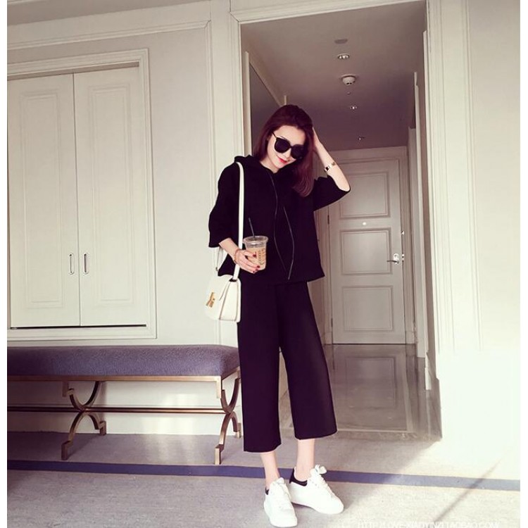 TE9096YSFS Felpa ampia con cappuccio alla moda e pantaloni a gamba larga-5