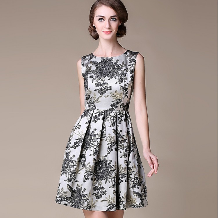 TE9099LLYG Abito senza maniche in jacquard di seta oro ricamato moda europea-6