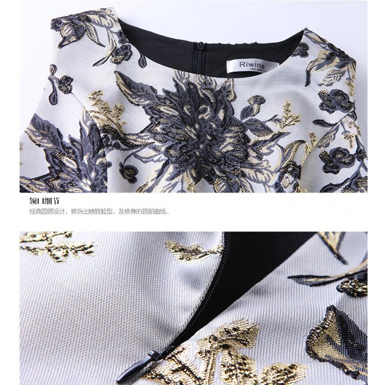 TE9099LLYG Abito senza maniche in jacquard di seta oro ricamato moda europea-4