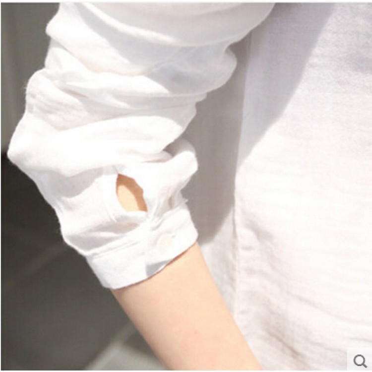 TE1102YMNZ Blusa ampia a maniche lunghe in ramiè di cotone con scollo a V-3