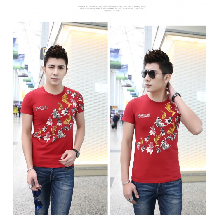 TE9123KDF T-shirt da uomo con motivo ciprinidi con personalità in stile cinese-3
