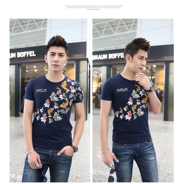 TE9123KDF T-shirt da uomo con motivo ciprinidi con personalità in stile cinese-7