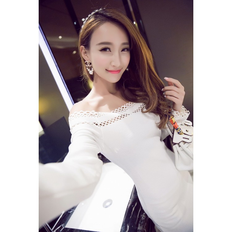 TE9124WMSS Abito sexy a maniche lunghe con scollo a barchetta e maniche lunghe, nuovo stile bruciato-5