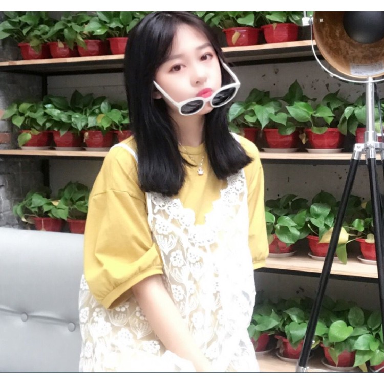 TE9130BGFS Preppy T-shirt ampia a maniche corte con fresco abito in gallus di pizzo-5