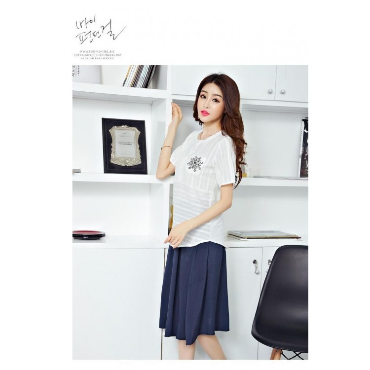 TE913XMT Top vintage a maniche corte con gonna in fresco cotone ramiè-4