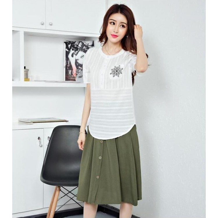 TE913XMT Top vintage a maniche corte con gonna in fresco cotone ramiè-5