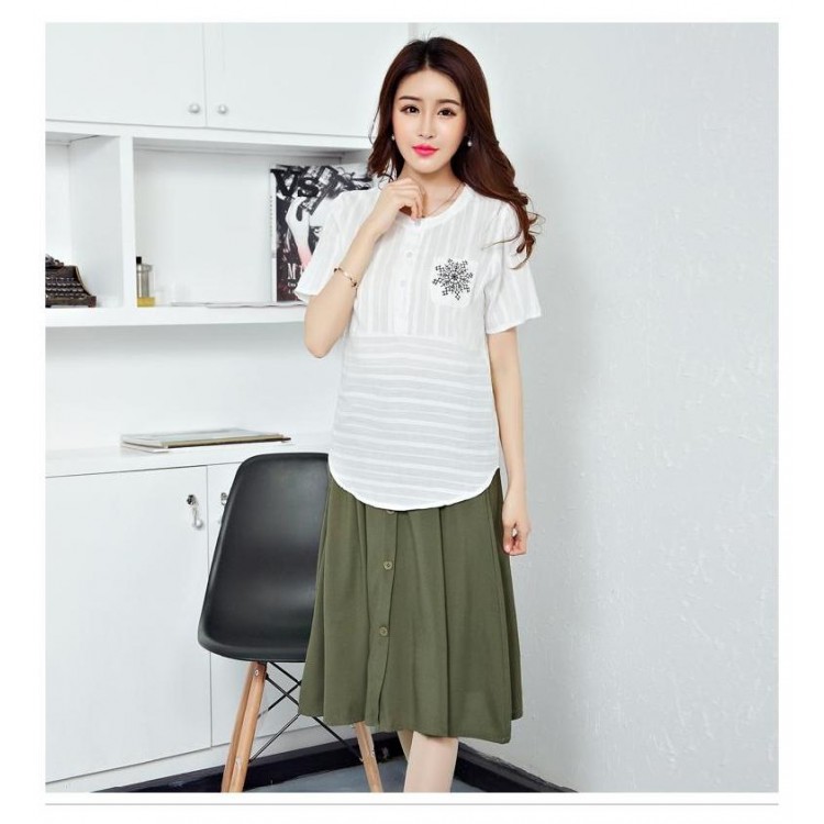 TE913XMT Top vintage a maniche corte con gonna in fresco cotone ramiè-7