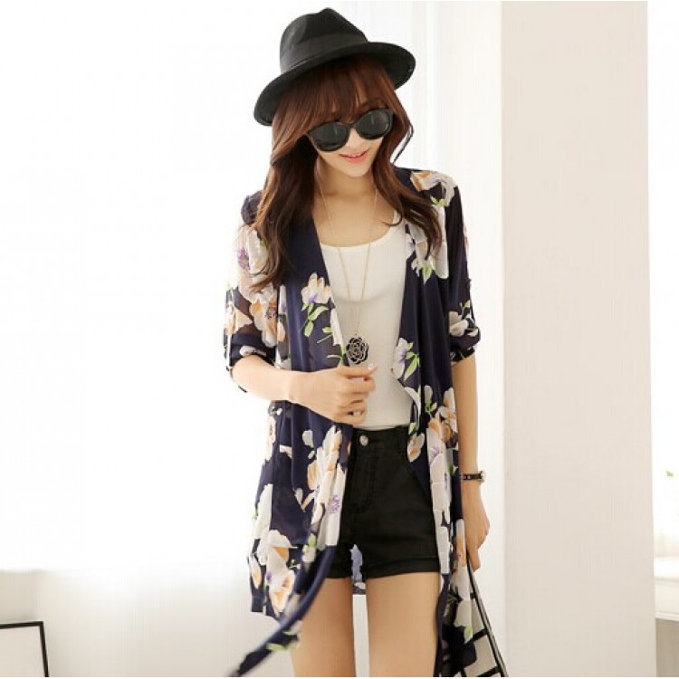 TE9188 Nuovo cardigan in chiffon con protezione solare con stampa fiori-4