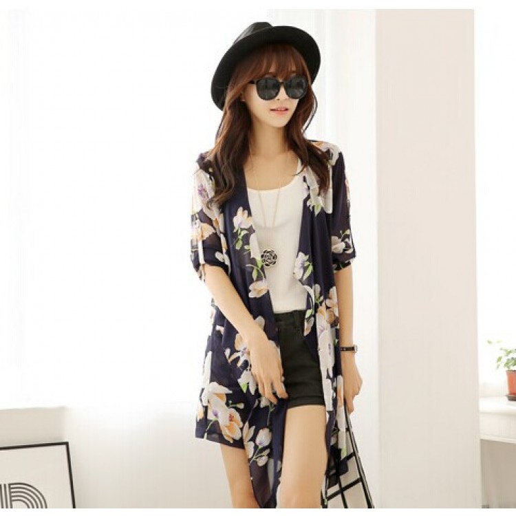 TE9188 Nuovo cardigan in chiffon con protezione solare con stampa fiori-1