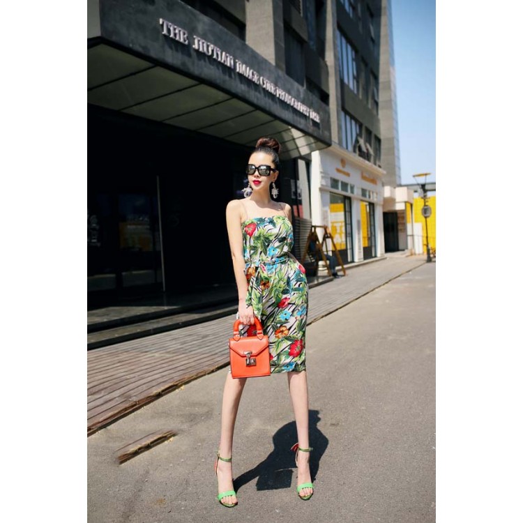 TE9292YBF Abito top a tubino in vita slim con stampa fiori-1