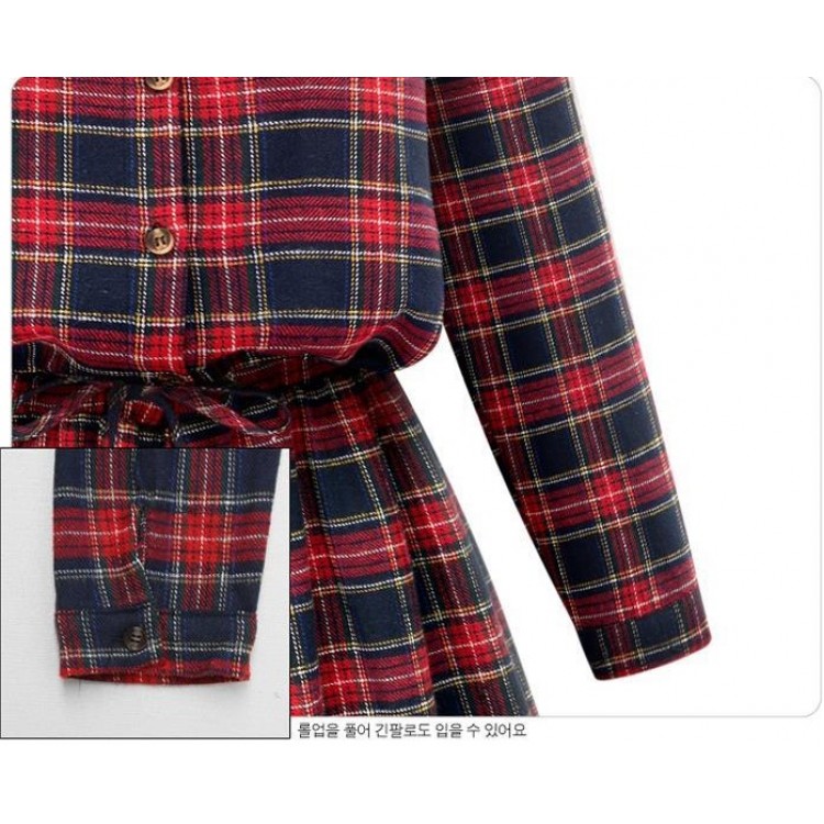 TE9360MG Abito alla moda europea taglie forti a quadri con vita slim-6