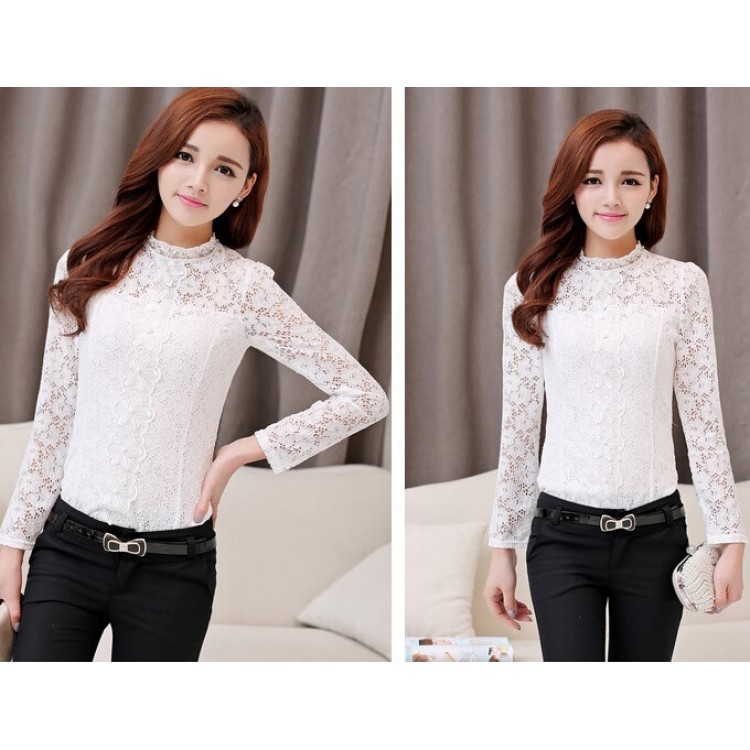 TE9502YJZJ Top in pizzo a maniche lunghe con temperamento alla moda coreana-1