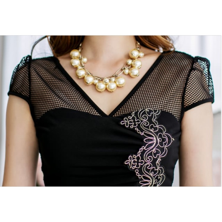 TE9513ATSS Abito slim sexy con cuciture granata e scollo a V-3