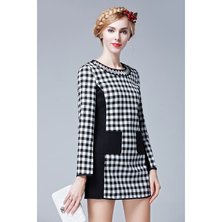 TE9632LLYG Abito slim color pied de poule alla moda europea-2