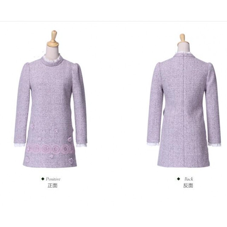 TE9639LLYG Abito a maniche lunghe ricamato con colletto in pizzo moda invernale-4